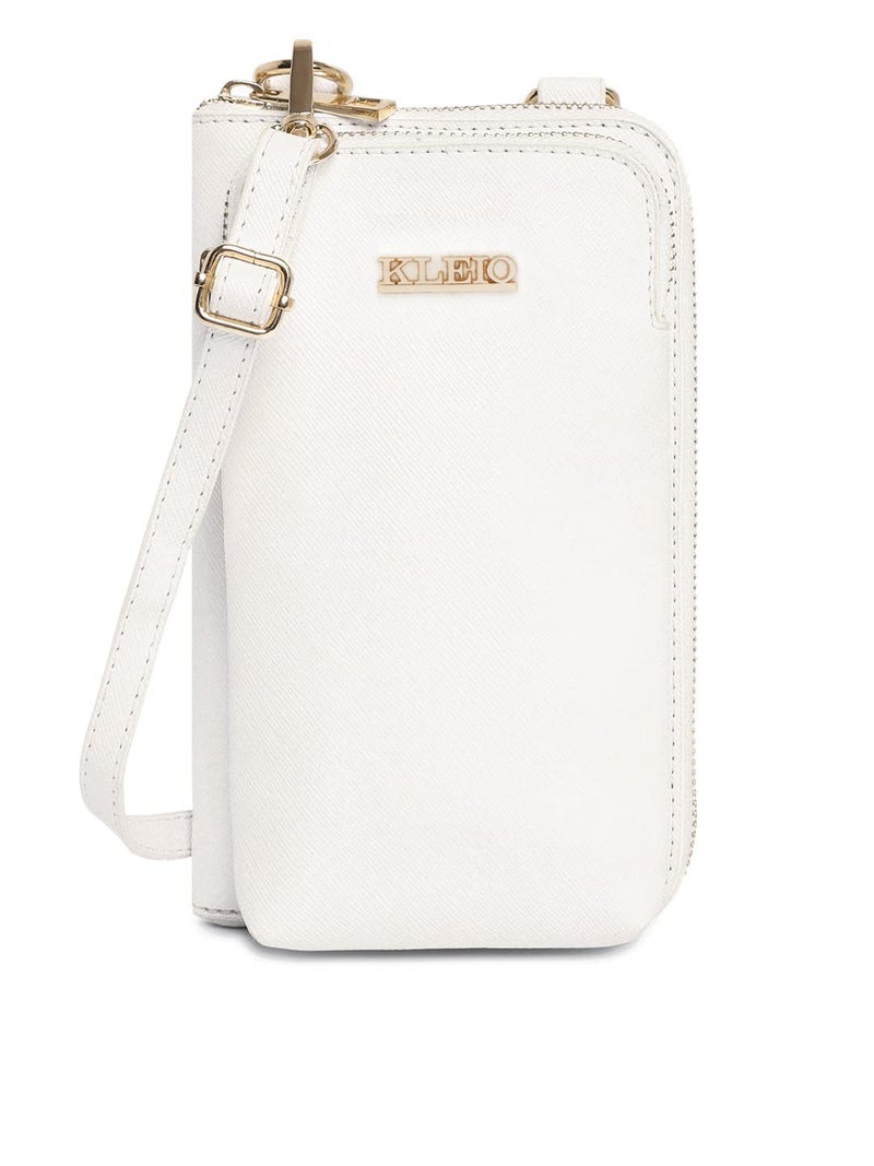 KLEIO PU Leather Multifunctional Mobile Sling Bag for Women - White - Image 1